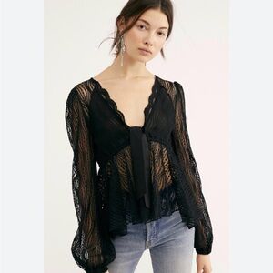 Free People Black Lace Blouse